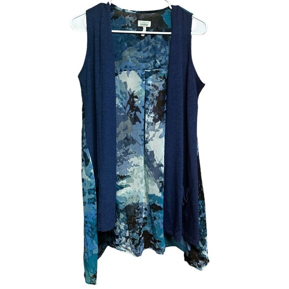 Logo Lounge Vest Women's Sz XS Indigo Multicolor Sheer‎ Back Watercolor Print - Picture 1 of 8